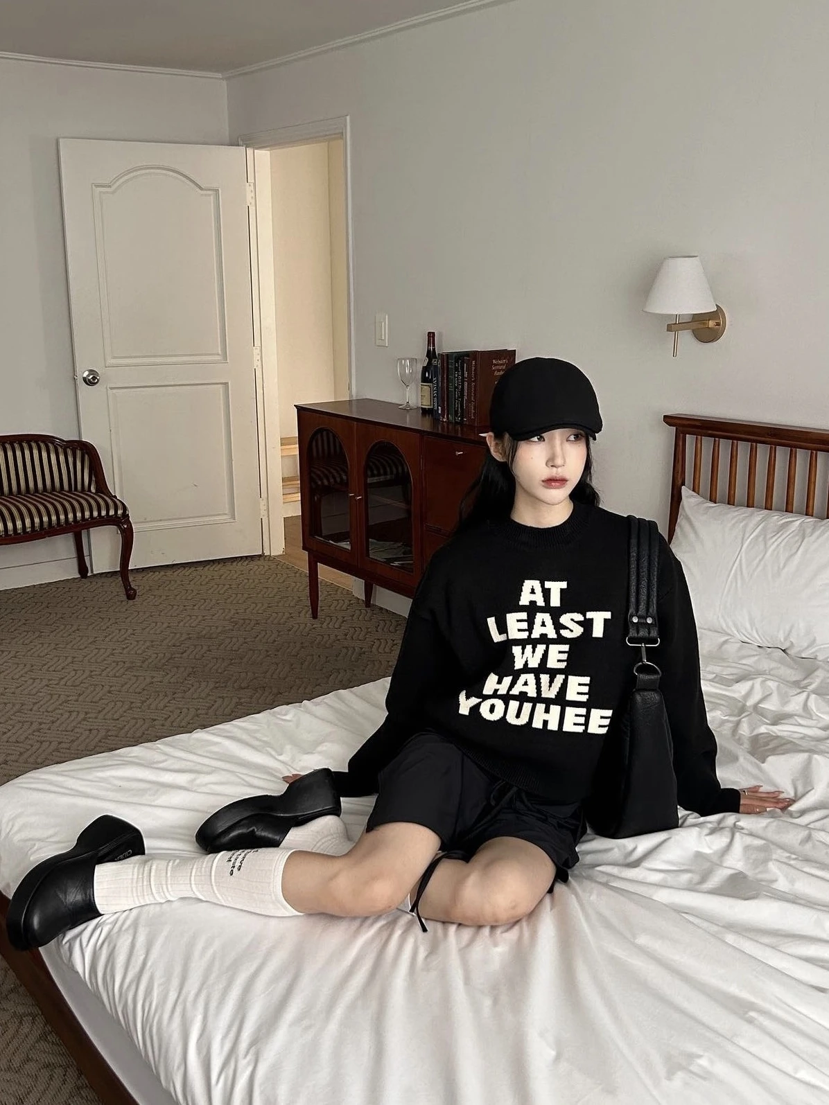 

Youhee Letter Sweater ort round Ne f High Ne Slimming High Lengthening Sexy Versatile Korean Sle Bla Pink Women'...