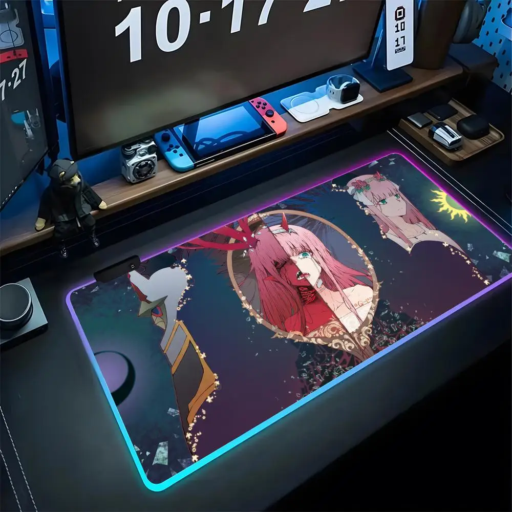 Zero Two Darling In The FranXX Mouse Pad Gaming Rgb Mousepad Backlit Keyboard Gamer Girl Xxl Laptop Mat Animal Table Pads Deskpa