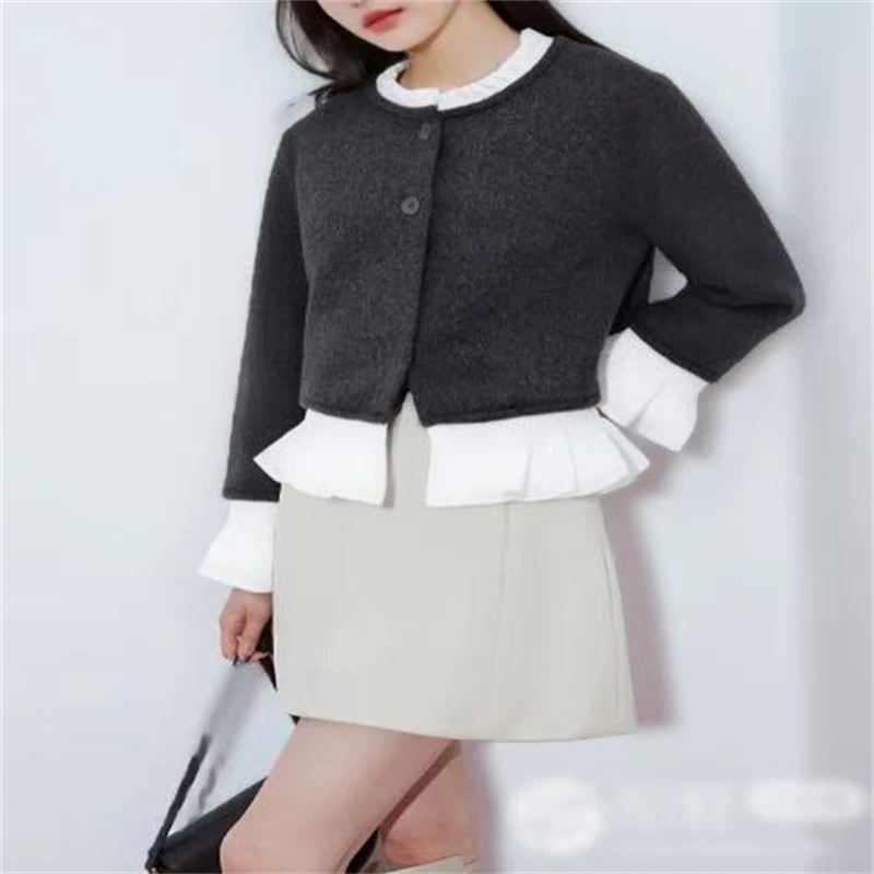 

Осенняя женская мода 2025 года, молодежная и энергичная лоскутная вязаная куртка