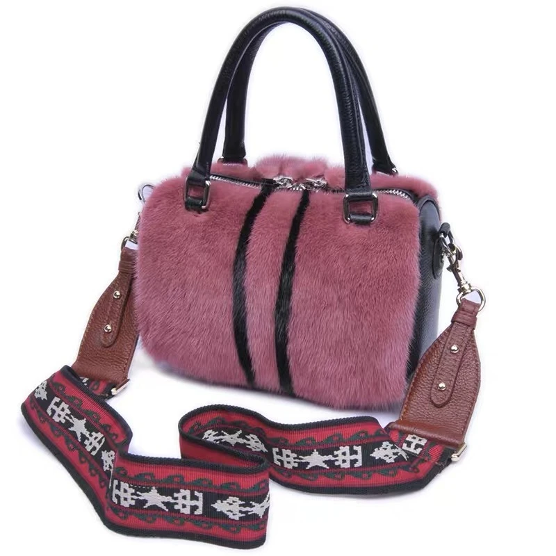 2023 Luxury Women's Fur Handbag Winter Natural Mink Fur Shoulder Bag Real Cowhide Handles High Quality Crossbody Bag
