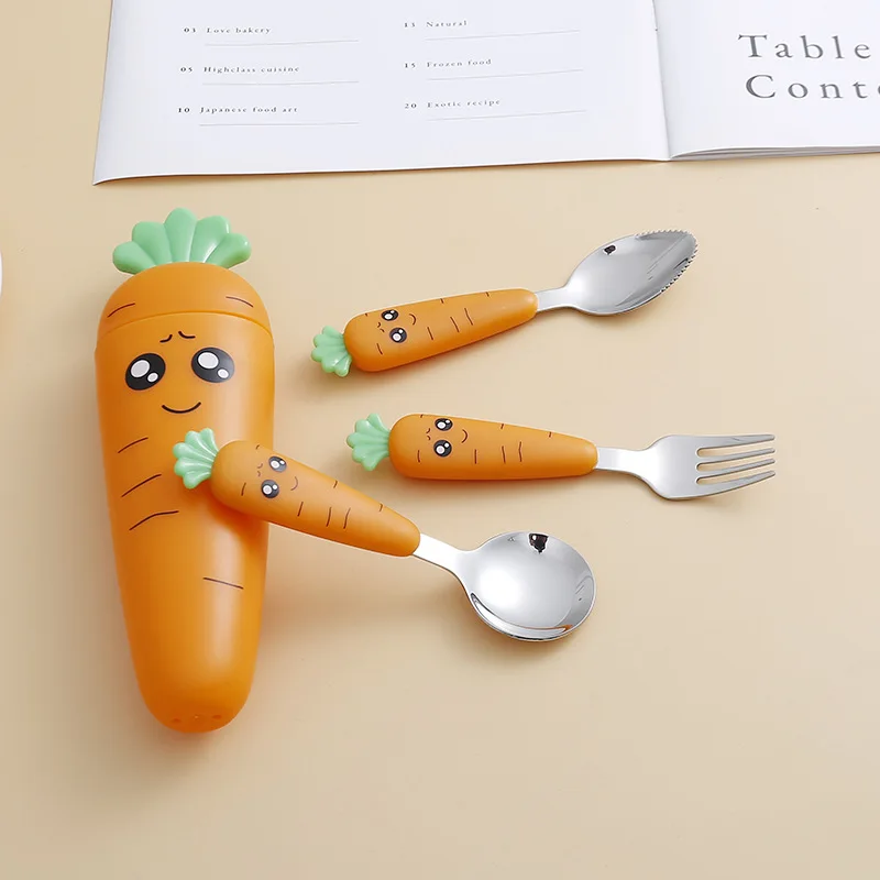 Baby Gadgets Tableware Set Children Utensil Stainless Steel Toddler Dinnerware Cutlery Cartoon Infant Food Feeding Spoon Fork