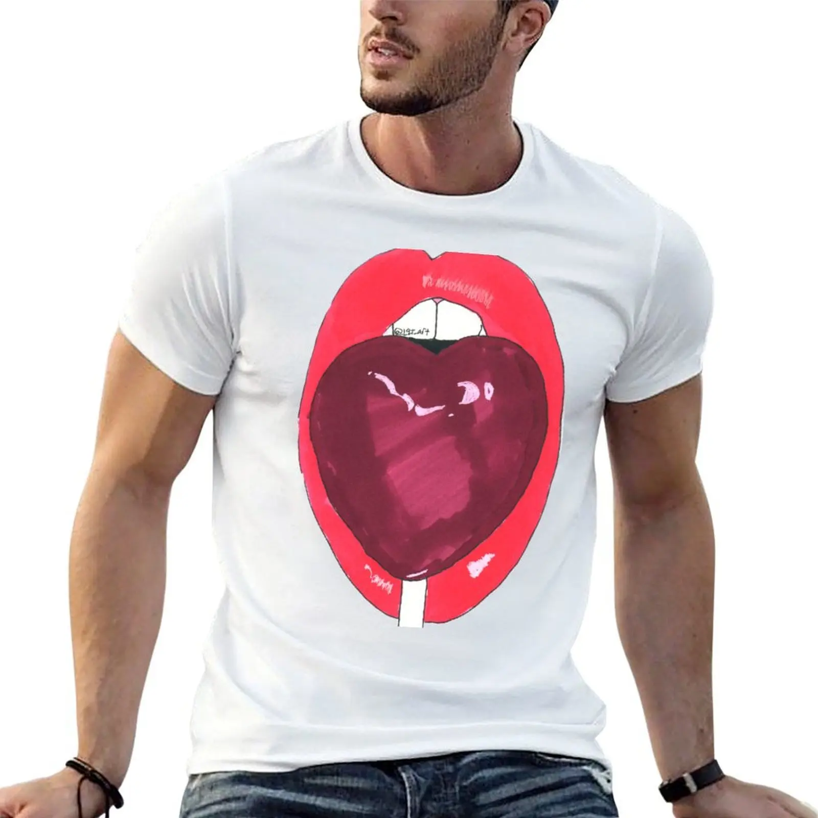 Heart Lollipop Lips T-Shirt funny t shirts cotton cotton t shirt man anime tshirt T-shirt