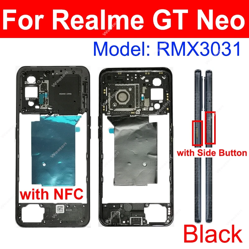 Middenframe Behuizing Voor Realme GT Neo 3 Neo 2 2T GT NEO Flash 5G Middenframe Houder met Side Power Volume Knoppen Onderdelen