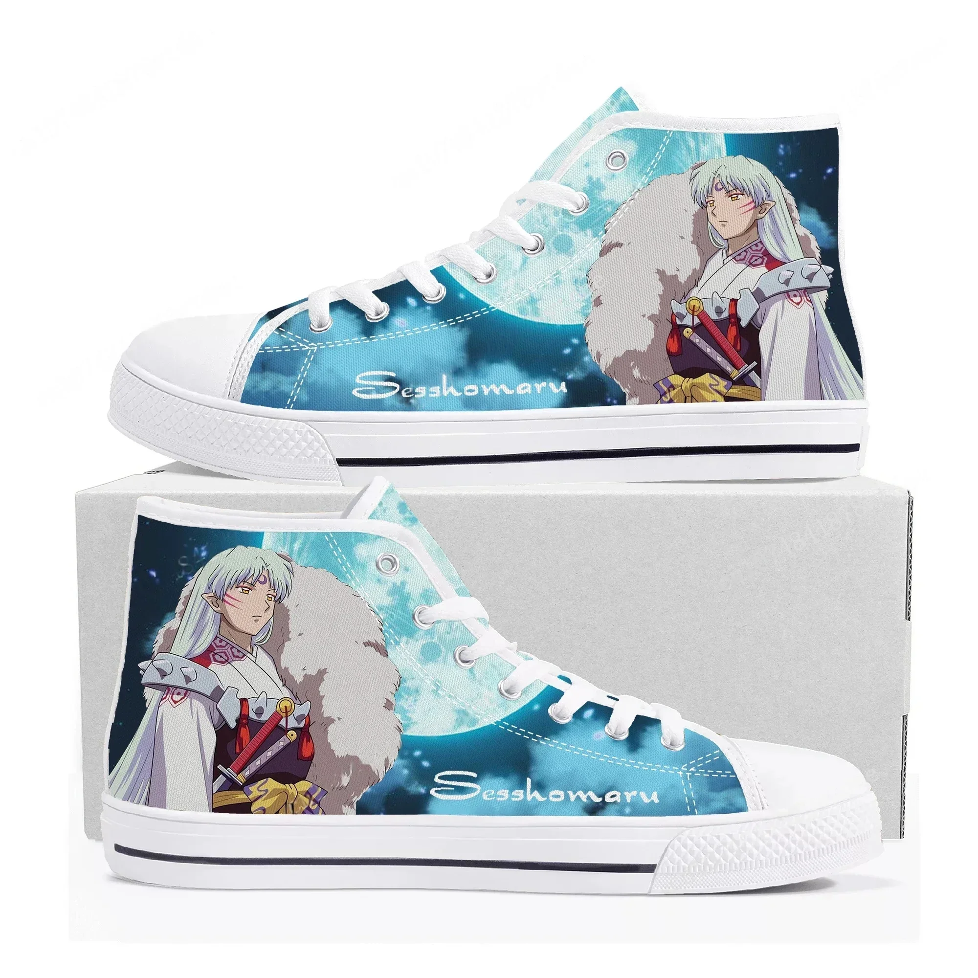

Высокие кеды Sesshoumaru для мужчин, женщин и подростков, высококачественные кеды Inuyasha из канваса, обувь с комиксами и мангой, индивидуальные кроссовки для пар