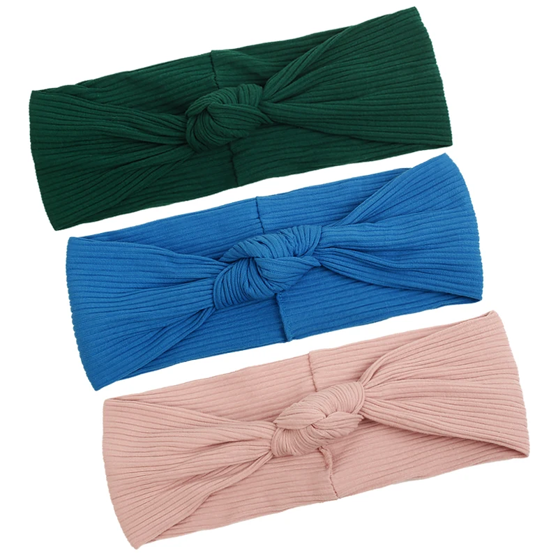 Geebro Summer Boho Ribbed Hairband For Women Knotted Striped Elastic Headband Female Turban Wraps Cotton Hair Accessories