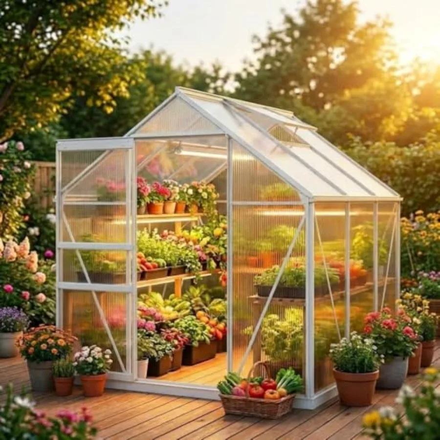 6x6 ft Outdoor Greenhouse Kit, Heavy Duty Polycarbonate Greenhouse with Reinforced Aluminum Frame, Adjustable Roof Vent, Lockab