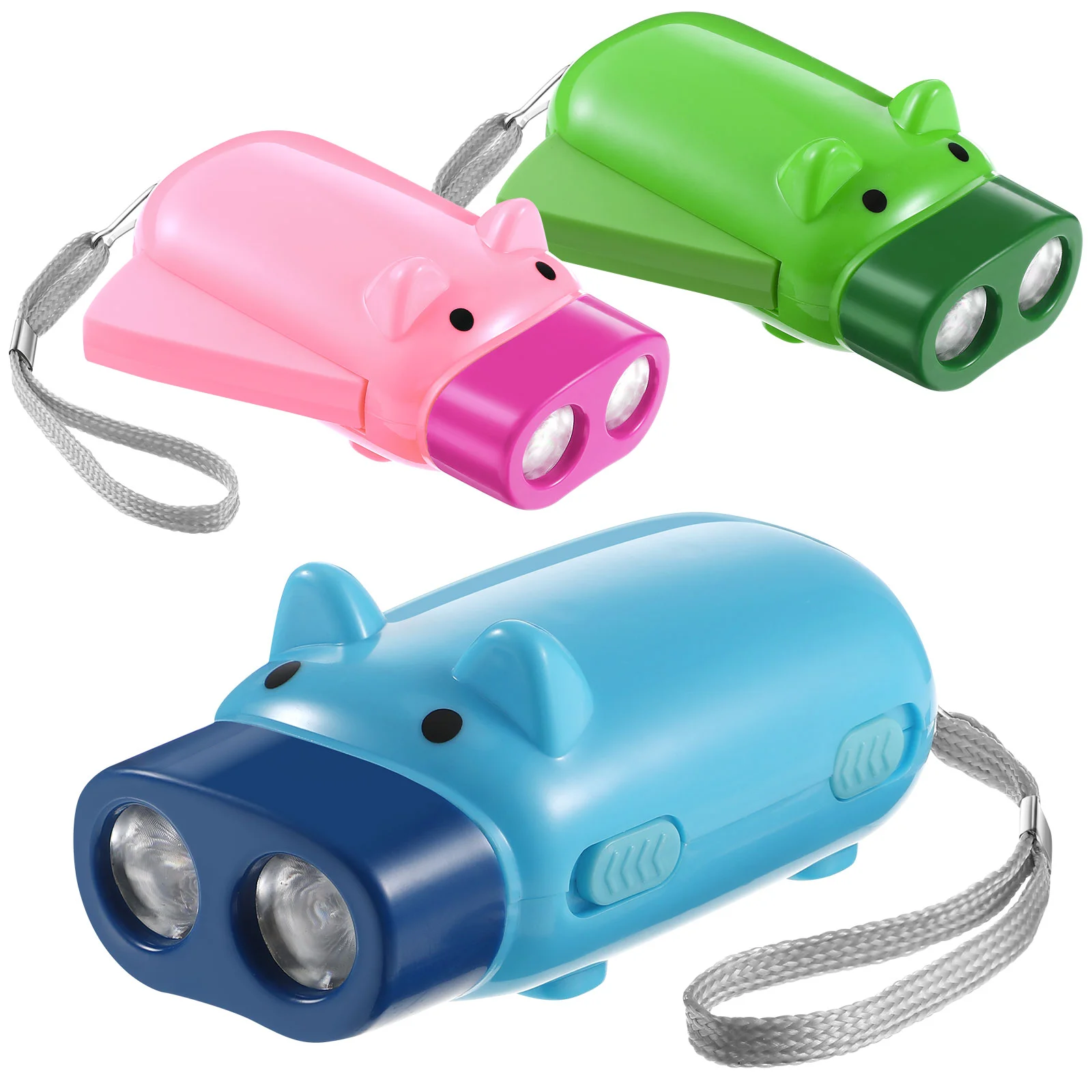 3 Pcs Flashlights Small Cartoon Pig Emergency Hand Pressing Flashlights for Adults Kids Camping Trip Hiking