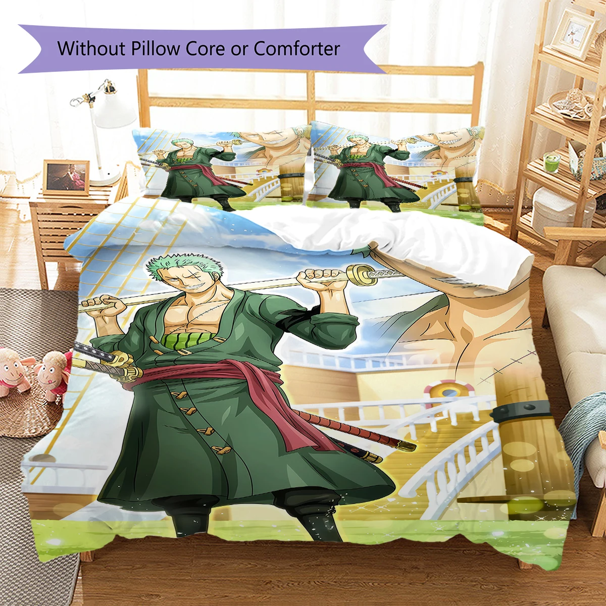 Roronoa Zoro 3pcs Bedding Set, Digital Printed Duvet Cover, No Insert, Kids Gift, Large Size Available -HYQ83