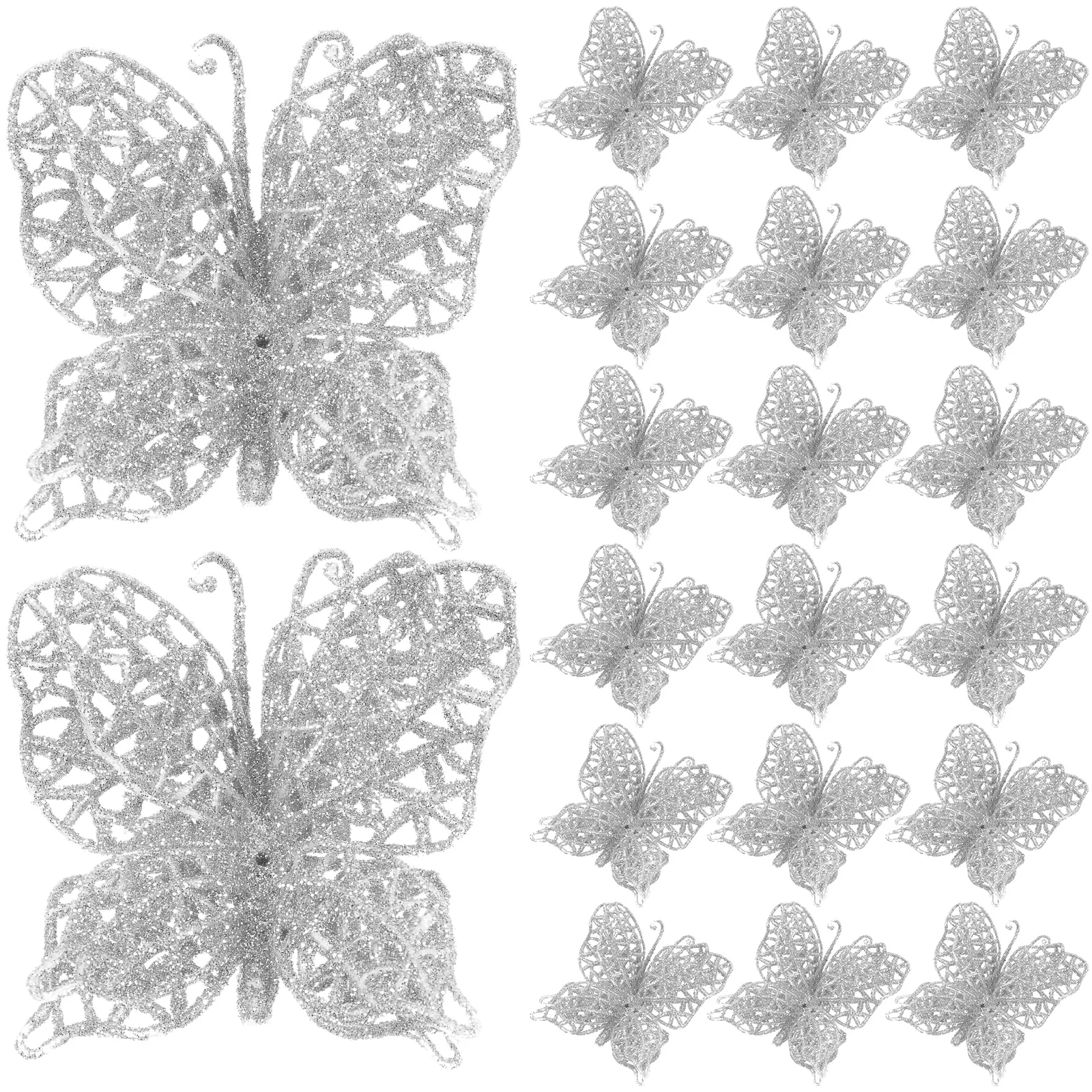 

24pcs Christmas Glitter Butterflies Hollow Decorative Diy Wreath Tree Ornament Xmas Fake Butterfly Hollow-Out Craft Party