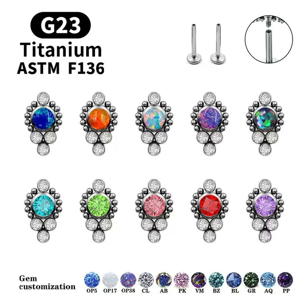

1pc G23 Titanium ASTM F136 Cartilage Ear Studs Zircon Opal Agate Labret Lip Tragus Christmas Gift Piercing Jewelry For Women