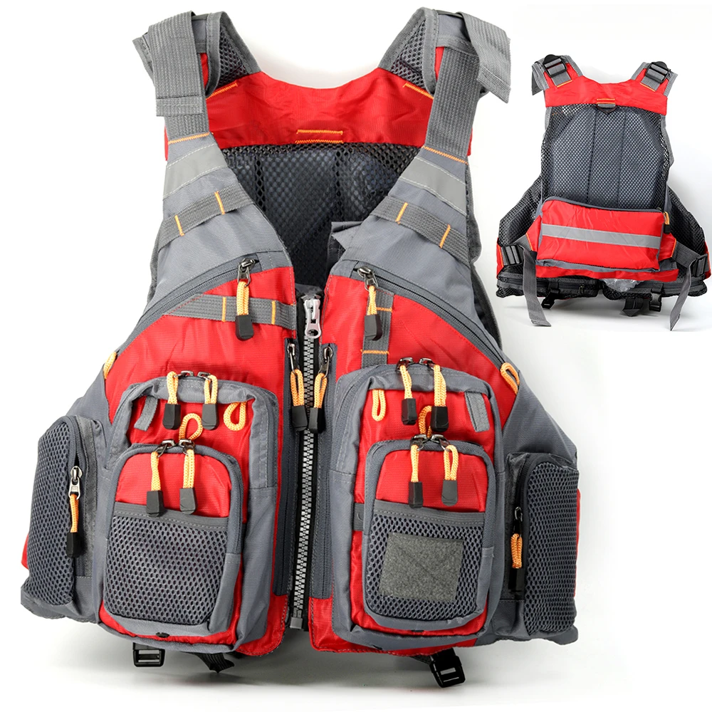 GHOTDA Life Vest Life Jacket Fishing Outdoor Sport Men Jacket Safety Vest Survival Utility Vest 55 * 46cm with Wide Reflectors