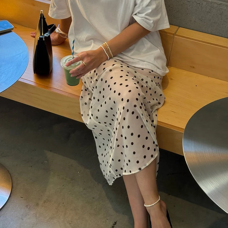 

Tornova Sexy See Through Polka Dots Skirt Women's Side Zipper Slim High Waist Mid-length Skirt Straight Summer Fashion Clothes