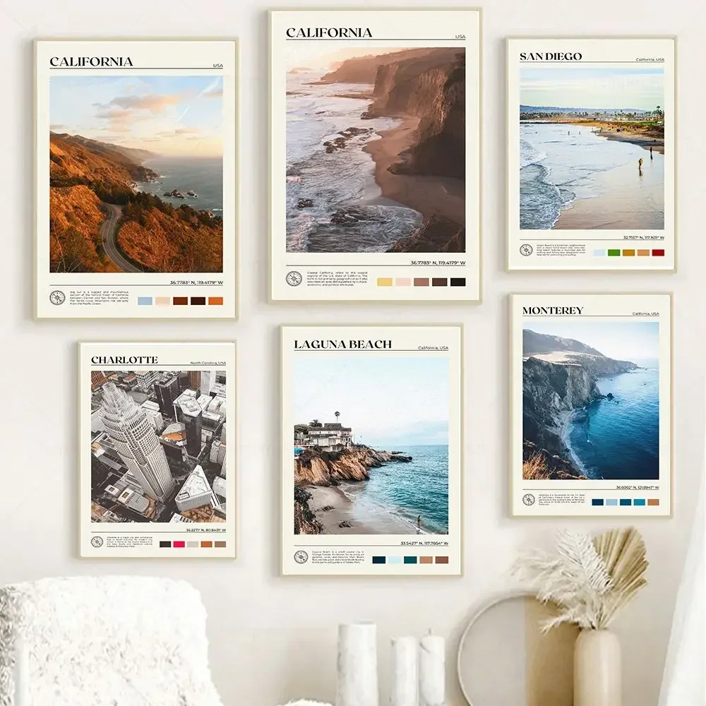 Frameless Canvas PaintingCalifornia Famous Landscape Oil Painting Bay Area San Francisco San Diego Print Travel Wall Art Canvas