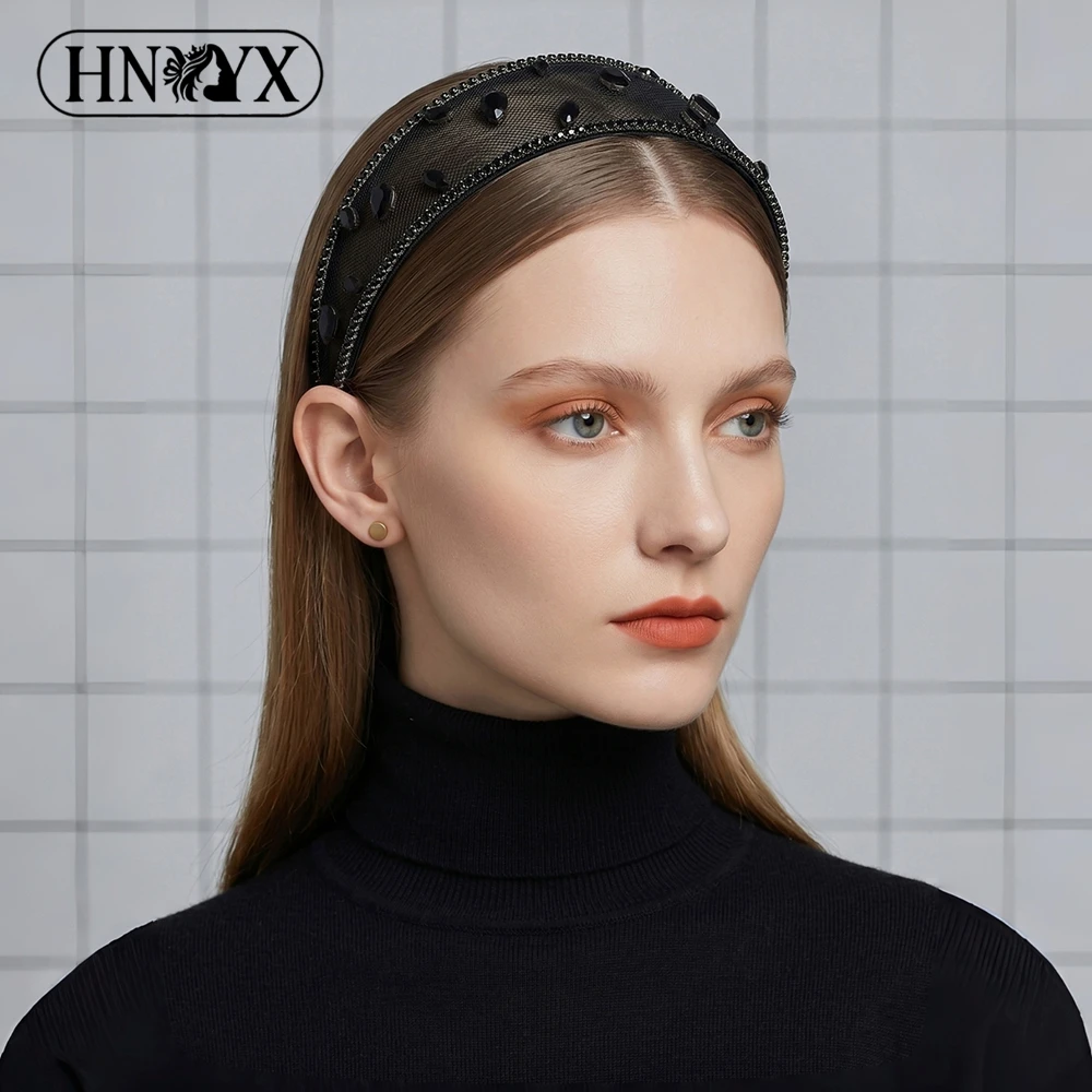HNYYX Black Mesh Hair Bands Rhinestone Wide Edge Hair Accessories Daily Simple Headb Holiday Headwear Dress Up Head Hoop A313