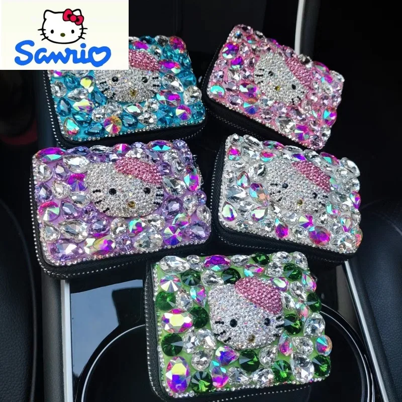 

Sanrio High Quality Diamond Set Hello Kitty Sparkling Diamond Cartoon Card Bag for Women Multi functional Storage Wallet