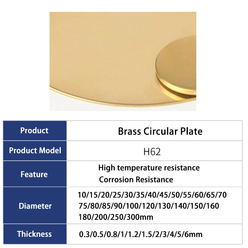  1~4pcs Thickness: 3mm 4mm Diameter:10/15/20/25/30/35/40/45/50/55/60~300mm Brass Disc Plate H62 Brass Round Plate  Gasket Parts