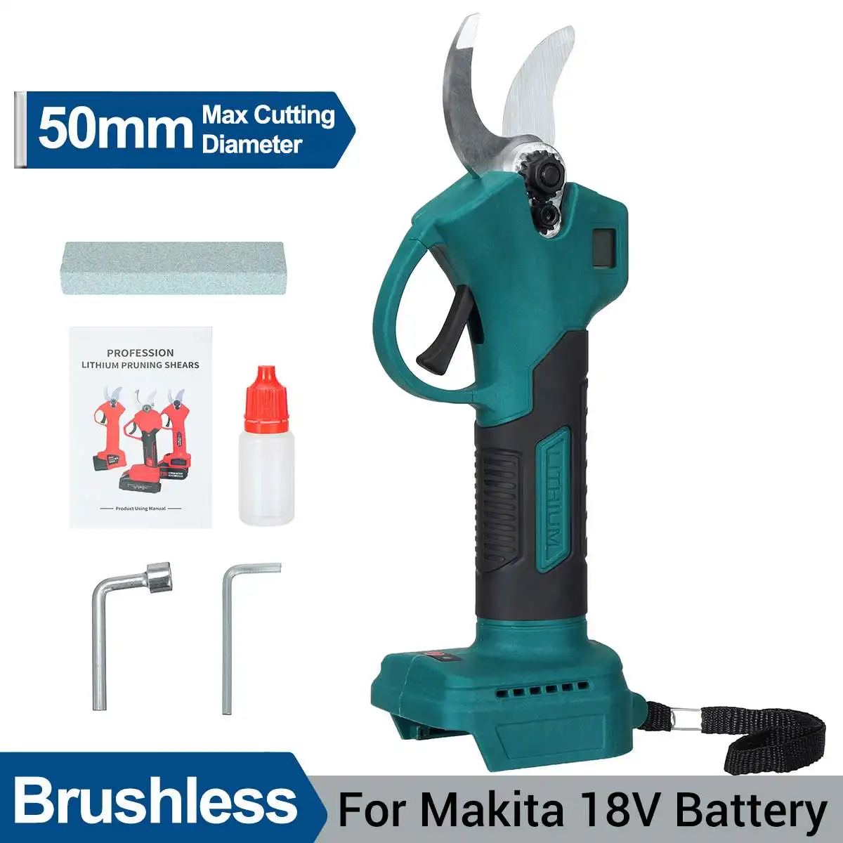 Tesoura de Poda Elétrica Sem Fio 50mm 2000W, Cortador de Árvores Frutíferas para Bateria Makita 18V