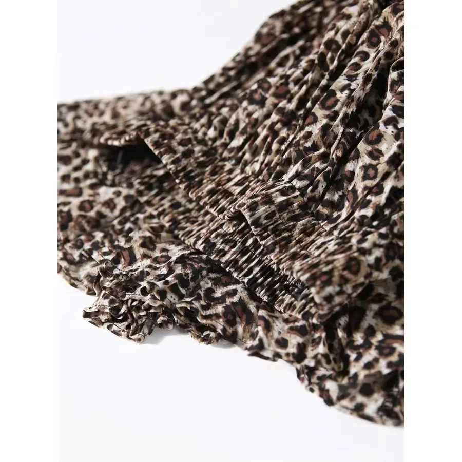 

High Waist Slimming Leopard Print Midi Skirt Women's Spring 2025 Commute Sle Korean Version Floral Print A-Line Skirt