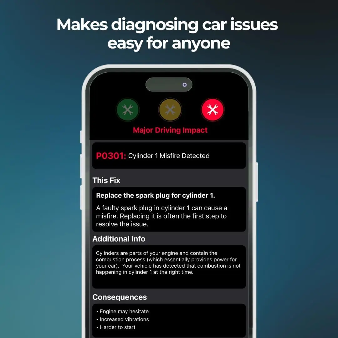 Bluetooth OBD2 Scanner for Cars - Wireless Auto Diagnostic Tool for iPhone/Android - Check Engine Codes, 1996+ Vehicles (1 Pack
