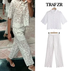 TRAF ZR Hollowed Out Sets for Women 2 Pieces Pant Combi-pants Women's Suits Summer Elegant Sexiest Outfit Fashion Luxury Set