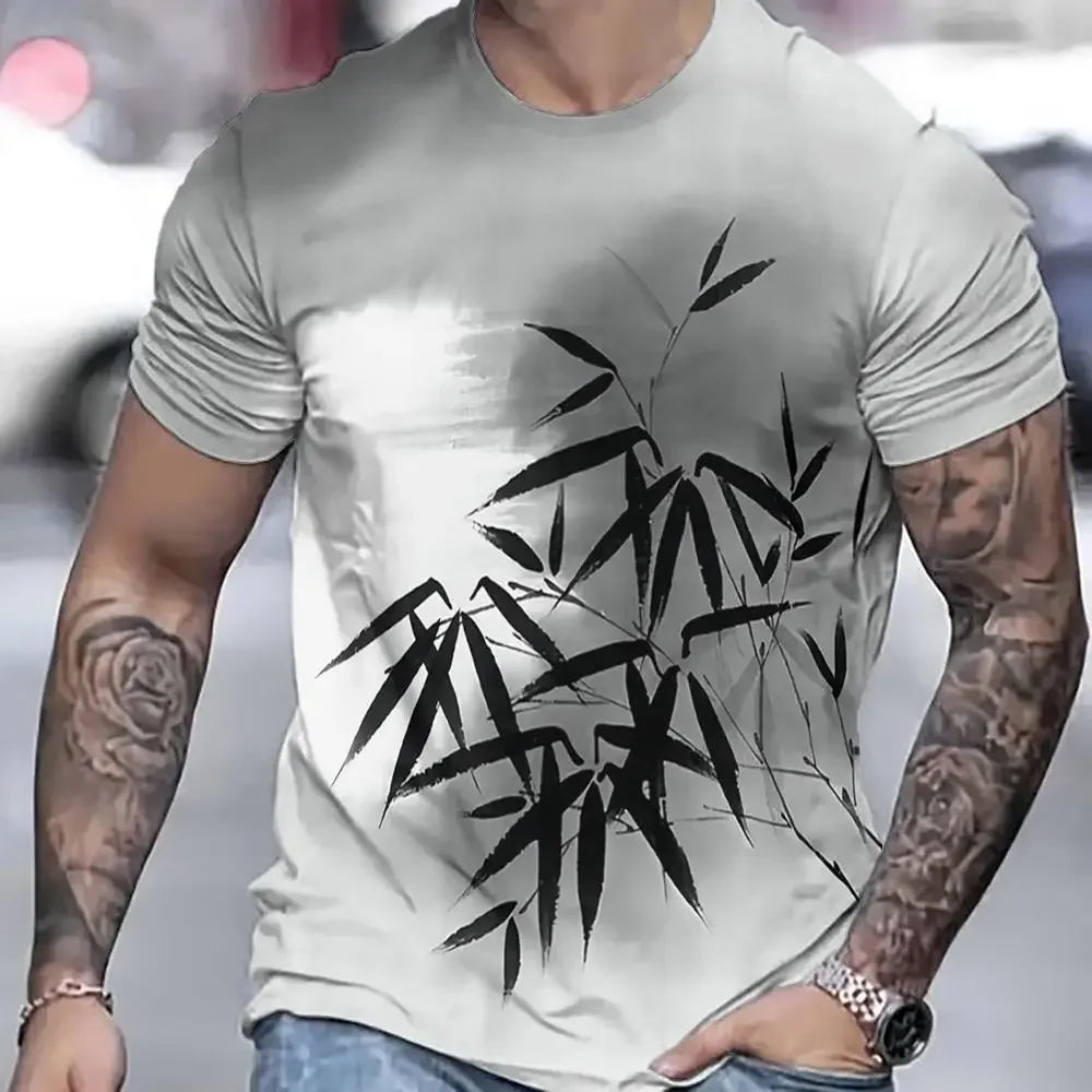 Casual Men\'s T-Shirt Summer Bamboo Short Sleeved T-Shirt 3d Pattern Printed Tops Slim Fit Men\'s Clothing Oversized T-Shirt