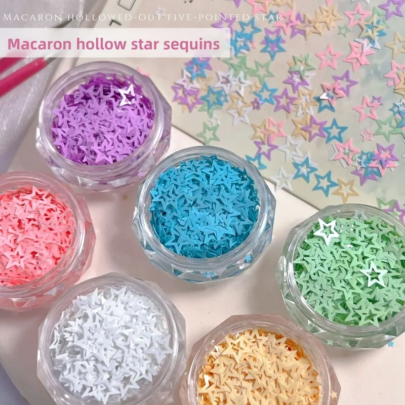 LYLE Hollow Colorful Star Glitter Sequins Macaron Five Pointed Star Shiny Flakes Nail Art Decoration Charm Mix Assorted Bulk Set