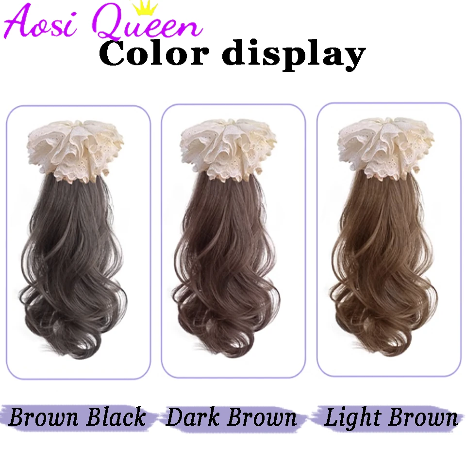 AOSI Synthetic Ponytail Wig For Women New Chinese Style Bow Half-tied Low Ponytail Side Pear Curl Claw Clip Ponytail