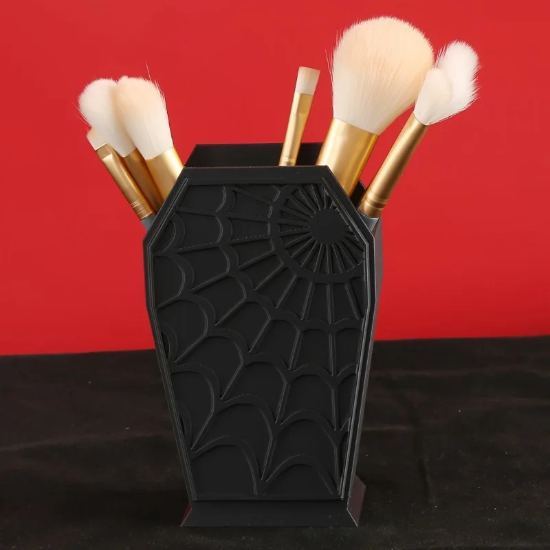 

1pc Gothic Coffin-Shaped Spider Web Makeup Brush Holder - Desktop Organizer