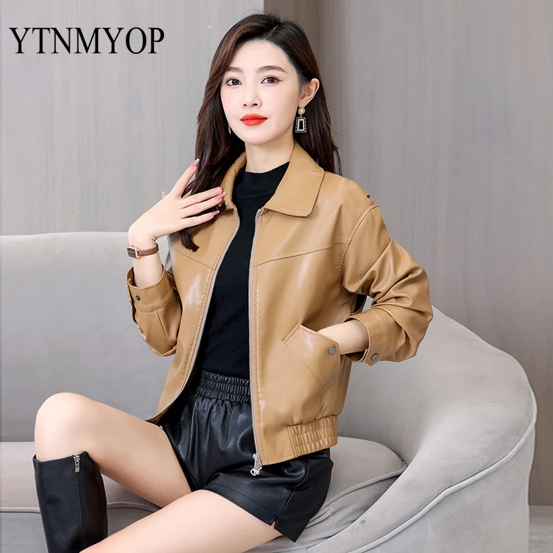 New Arrival Spring Jacket England Style Fashion Leather Coat Turn-Down Collar Suede Women Faux Leather Clothing M-3XL Jackets