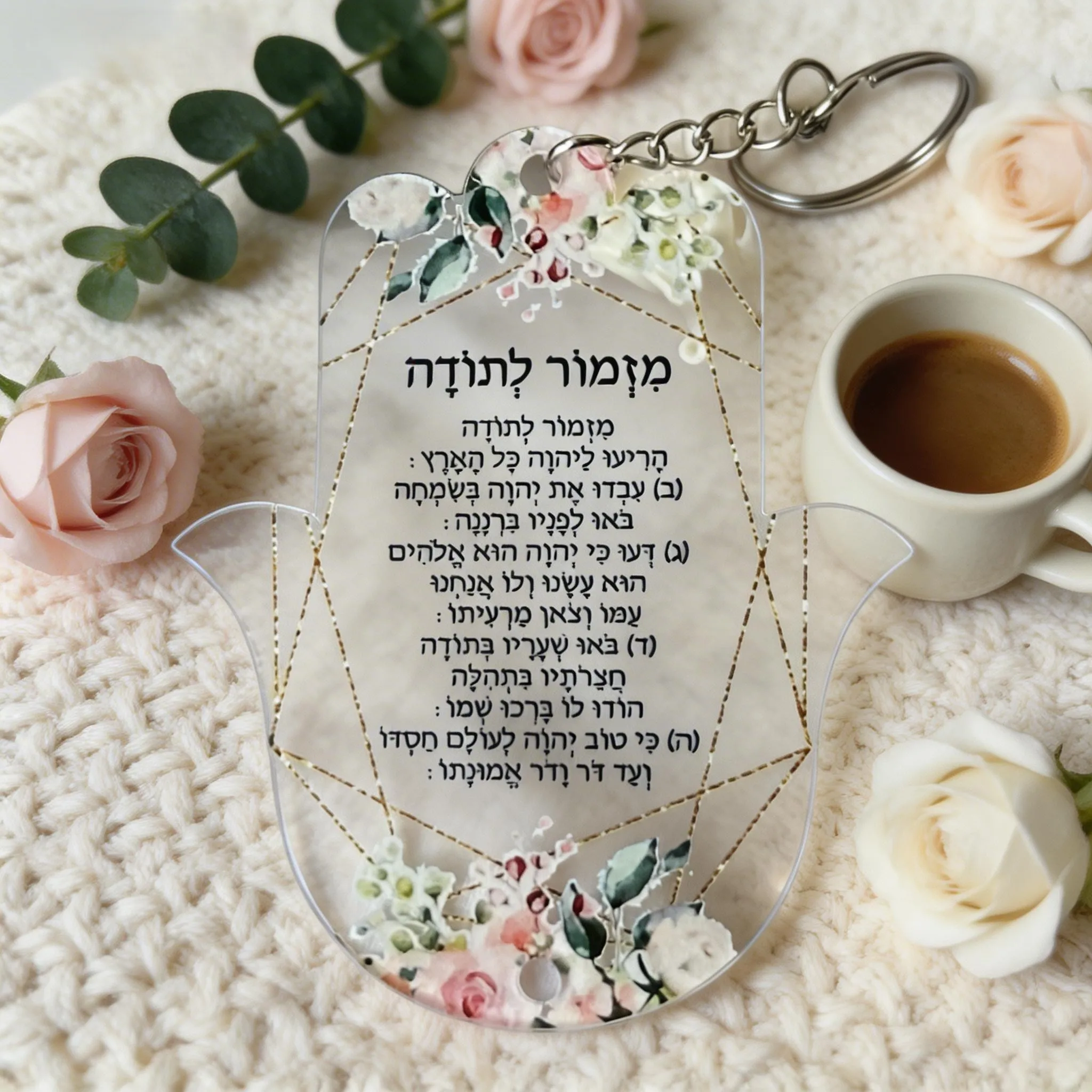 

10pcs Custom Hebrew Hamsa Transparent with Key Chain,Road Prayer Hamsa,Thanks Poem Blessing Invitation Souvenirs GIft Decoration