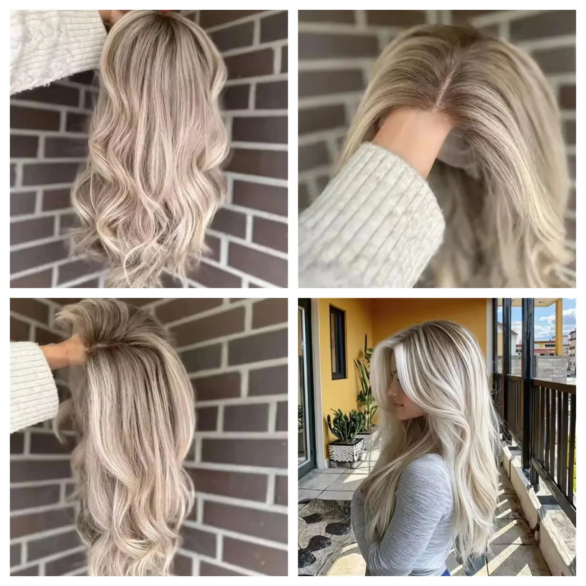 

New in Factory 13x4 Ombre Icy Platinum Blonde HD Synthetic Lace Front Wig Free Part Wig Womens Wig Natural Wigs Loose WAve 24"