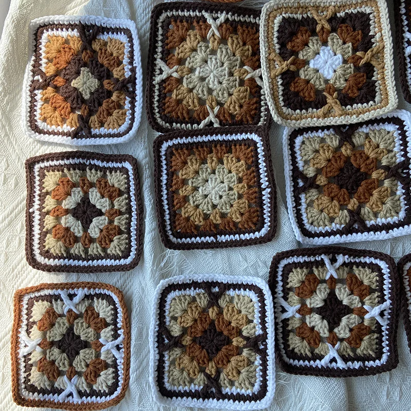 Maillard Color Hand-crocheted 10.5cm Placemat Multicolor Square Coaster DIY Bag Accessories Home Decoration 13PCS Caramel
