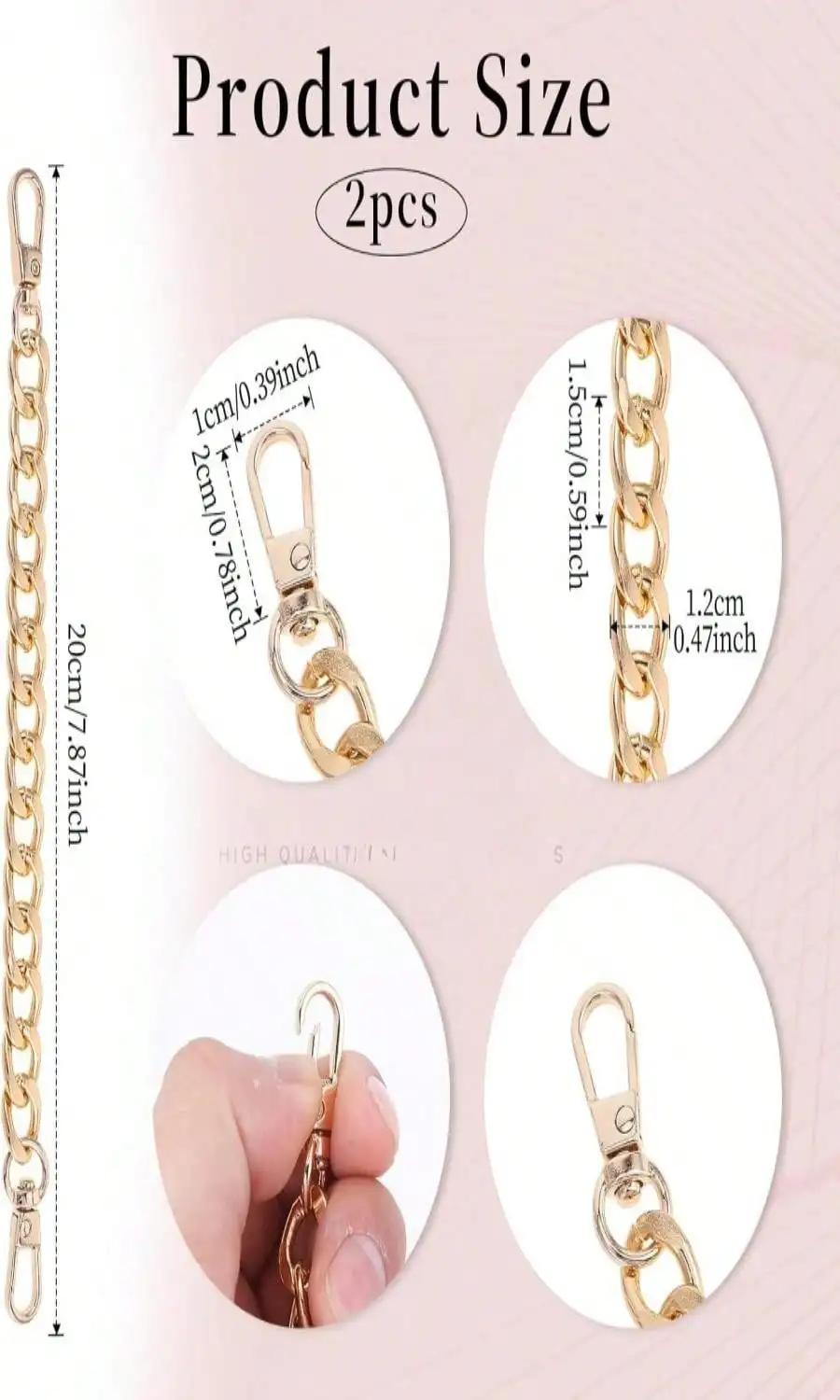 2 PCS 7.8Inch Purse Chain Charm Golden Wallet Chains Metal Purses Strap Extender Replacement For Handbags Shoulder