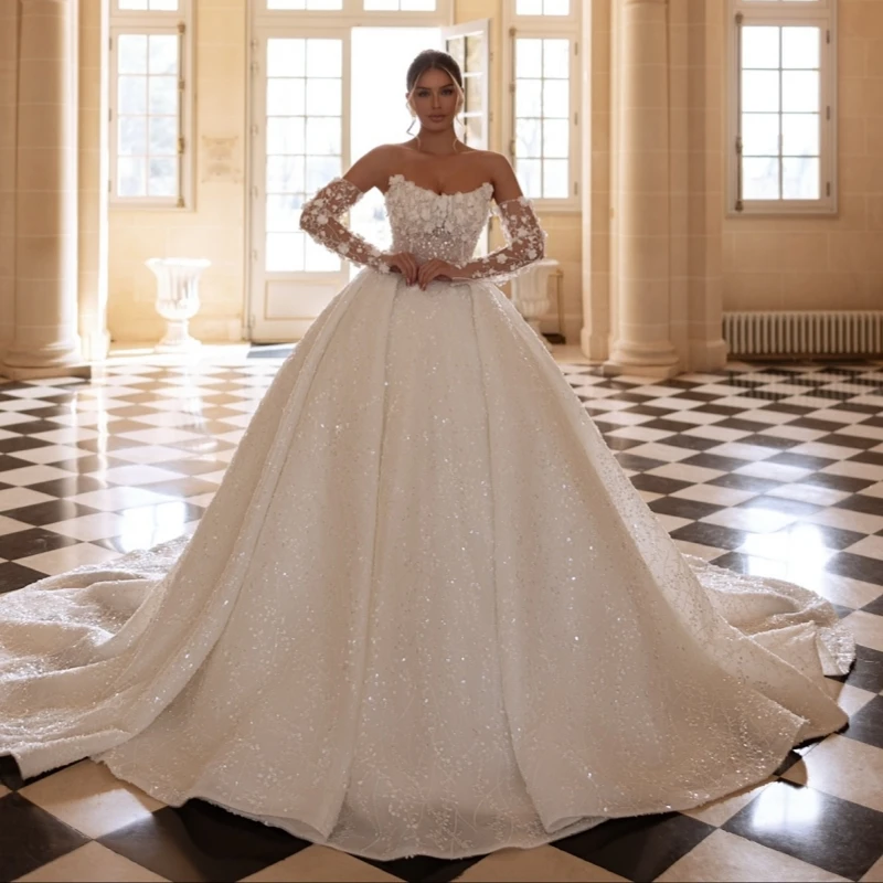 فاخر الشمبانيا دبي العربية حورية البحر فساتين الزفاف ألف خط زين الديكور كريستال ذيل محكمة فستان الزفاف زي العرائس