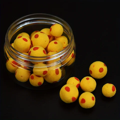 18Pcs Yellow Red Foam Fishing Bait Lures - EVA Material, Round Floating Carp Bait European Fishing Lures, Realistic Fish Lure