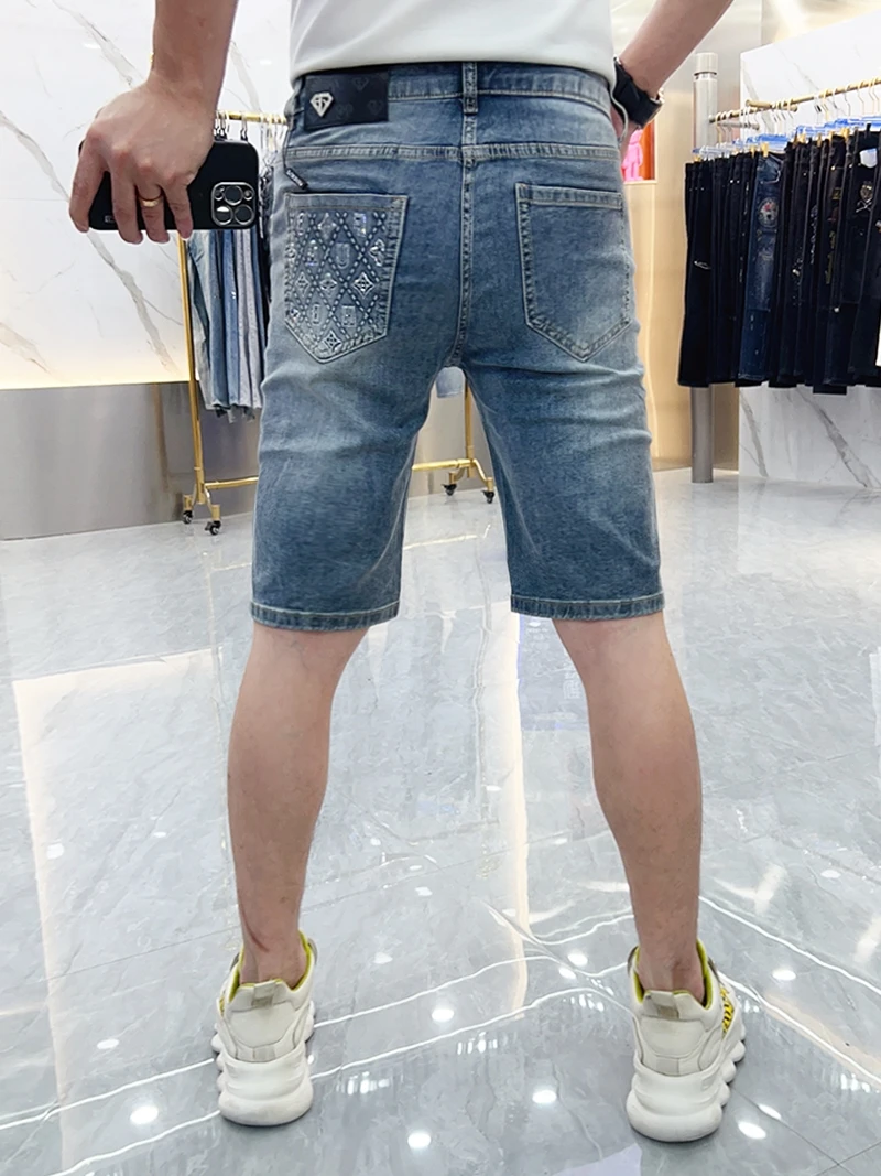 

Мужские летние джинсы Slim Fit в корейском стиле, тонкие, из хлопка, повседневные, прямого кроя, с застежкой-молнией, синий деним