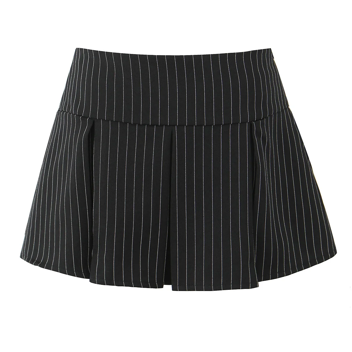 2025 Black Striped Bow Ruched Chest Hook Buttons Crop Top Women Low Waist Package Hips Pleated Mini Skirt Suits 2 pieces 1 Set