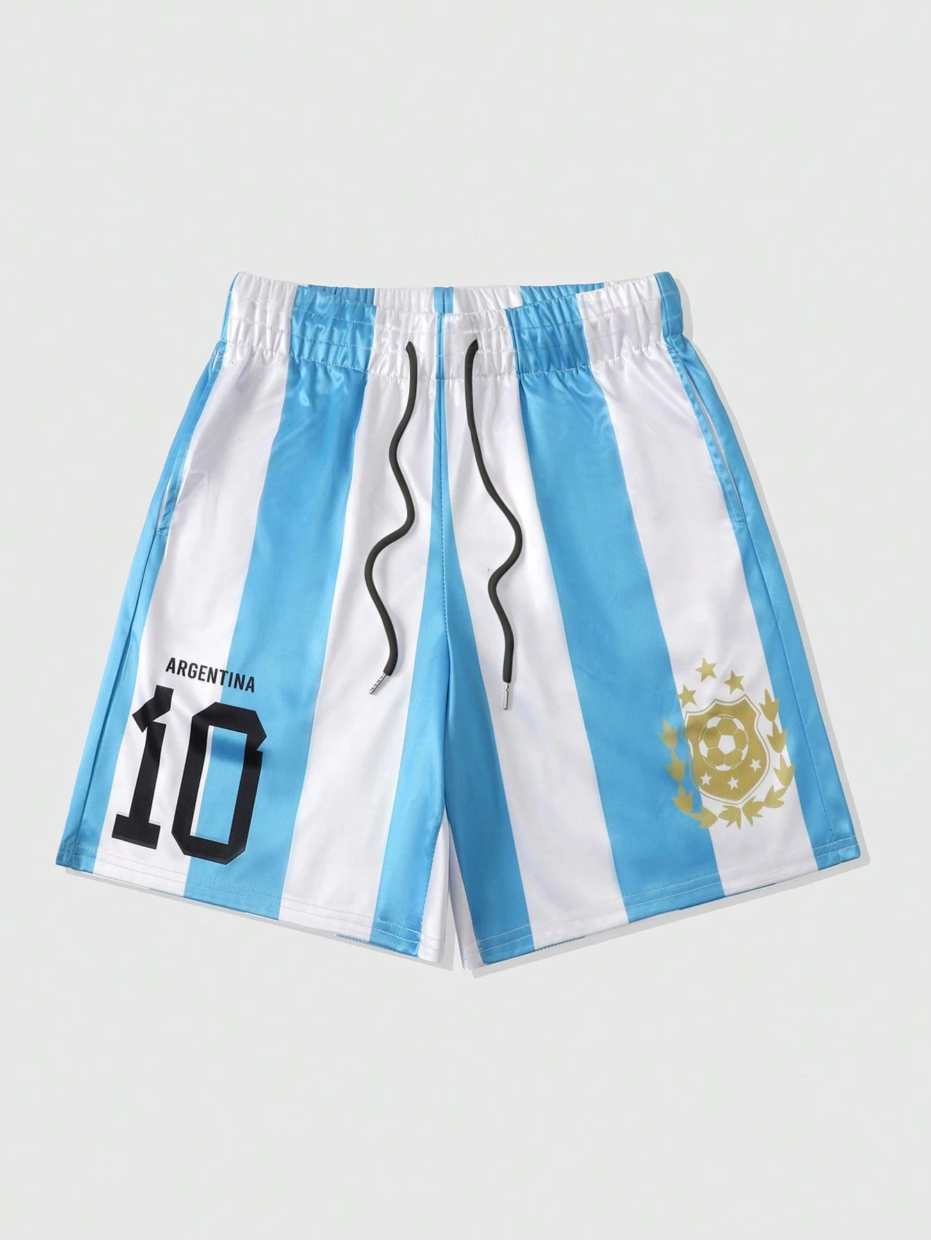 Argentinien Team-Style Herren-Shorts mit 10 & Gold Wappen Atmungsaktive Blau-Weiß Gestreifte Sportshorts 2026 Neu