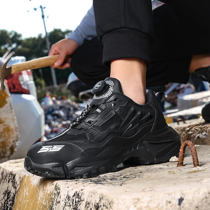 أحذية رجالية من الصلب لأصابع القدم، أحذية حماية العمل في الهواء الطلق، مقاس كبير، أحذية عمل شبكية لزيادة الارتفاع، أحذية رياضية كاجوال عصرية