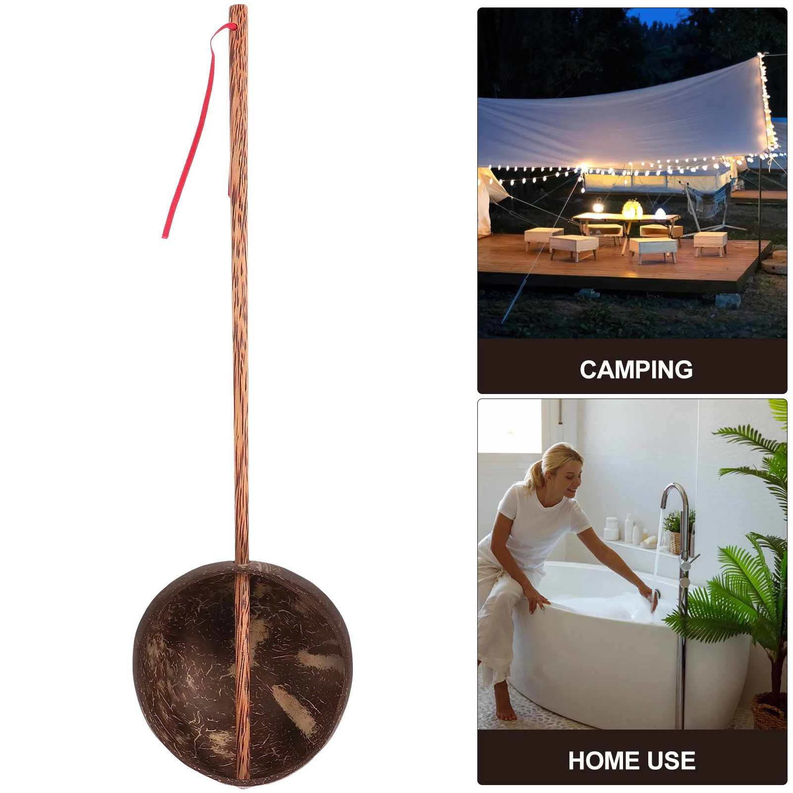 

Coconut Shell Long Handle Spoon Water Scooper with Washing Tub Shells for Sauna Bath Utensils