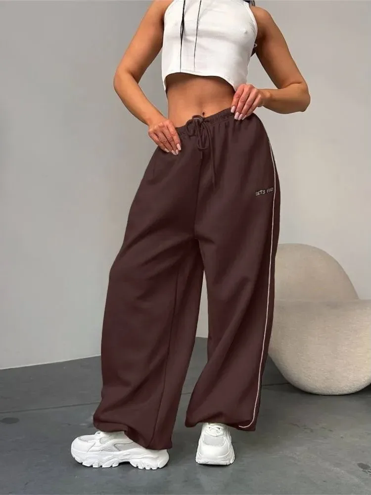 

Women's Wide Leg Sportswear Pants Striped High Waist Casual Trousers Comfortable Straight Cut Pants for Daily Wear
