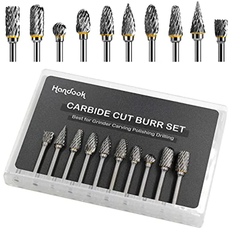 

Tungsten Carbide Double Cut Burr Set, with 1/8" Shank 1/4" Grinding Head Length Tungsten Steel for Grinder, DIY Wood-Working Ca