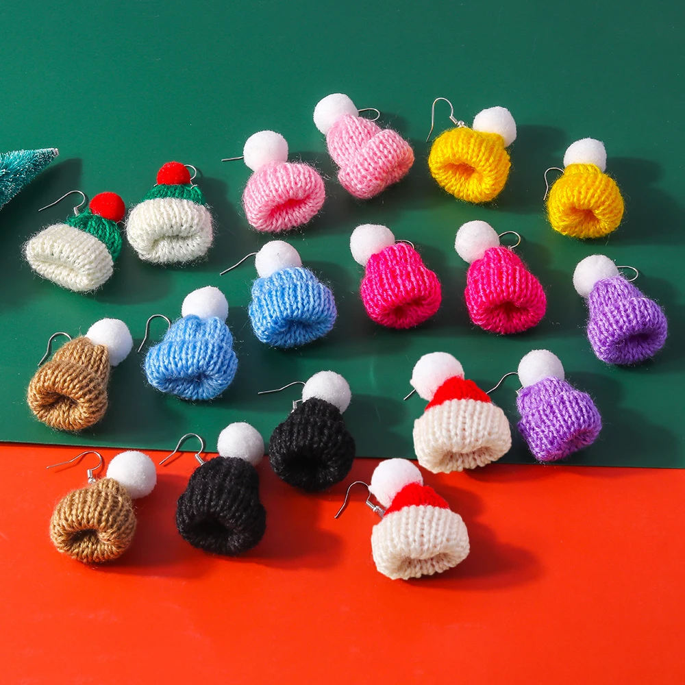 

Leslie Hot Cute Merry Christmas Earrings Fashion Knitted Christmas Hat Earrings for Women Happy New Year Jewelry Gifts