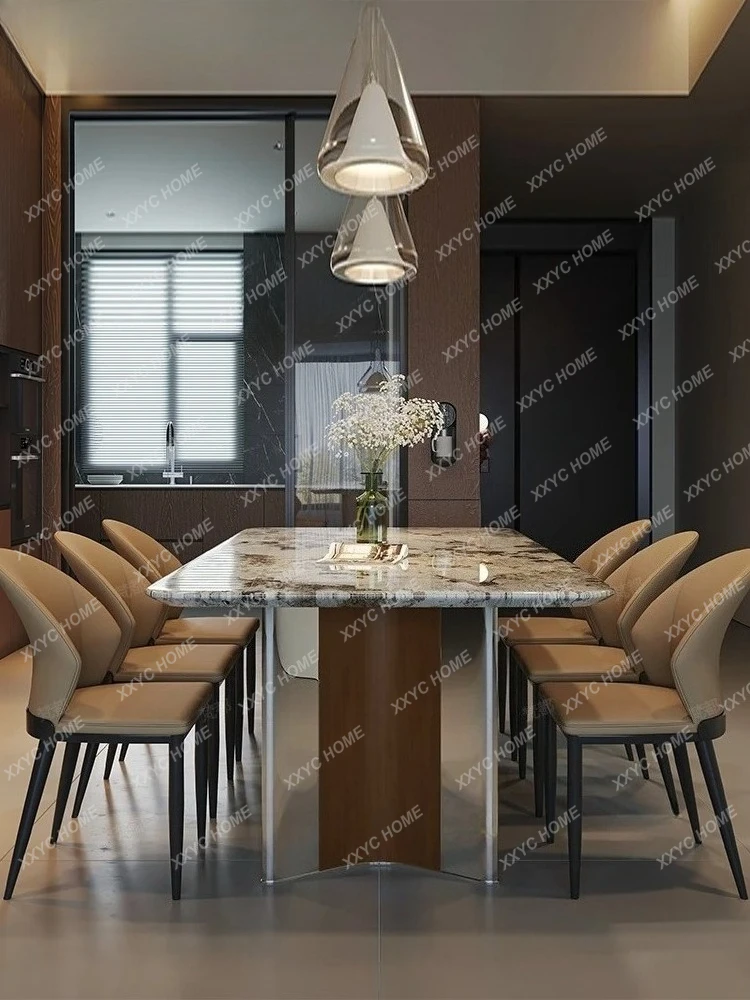 Light luxury marble dining table Snow mountain flying fox Luxury stone pattern dining table Household dining rectangular table