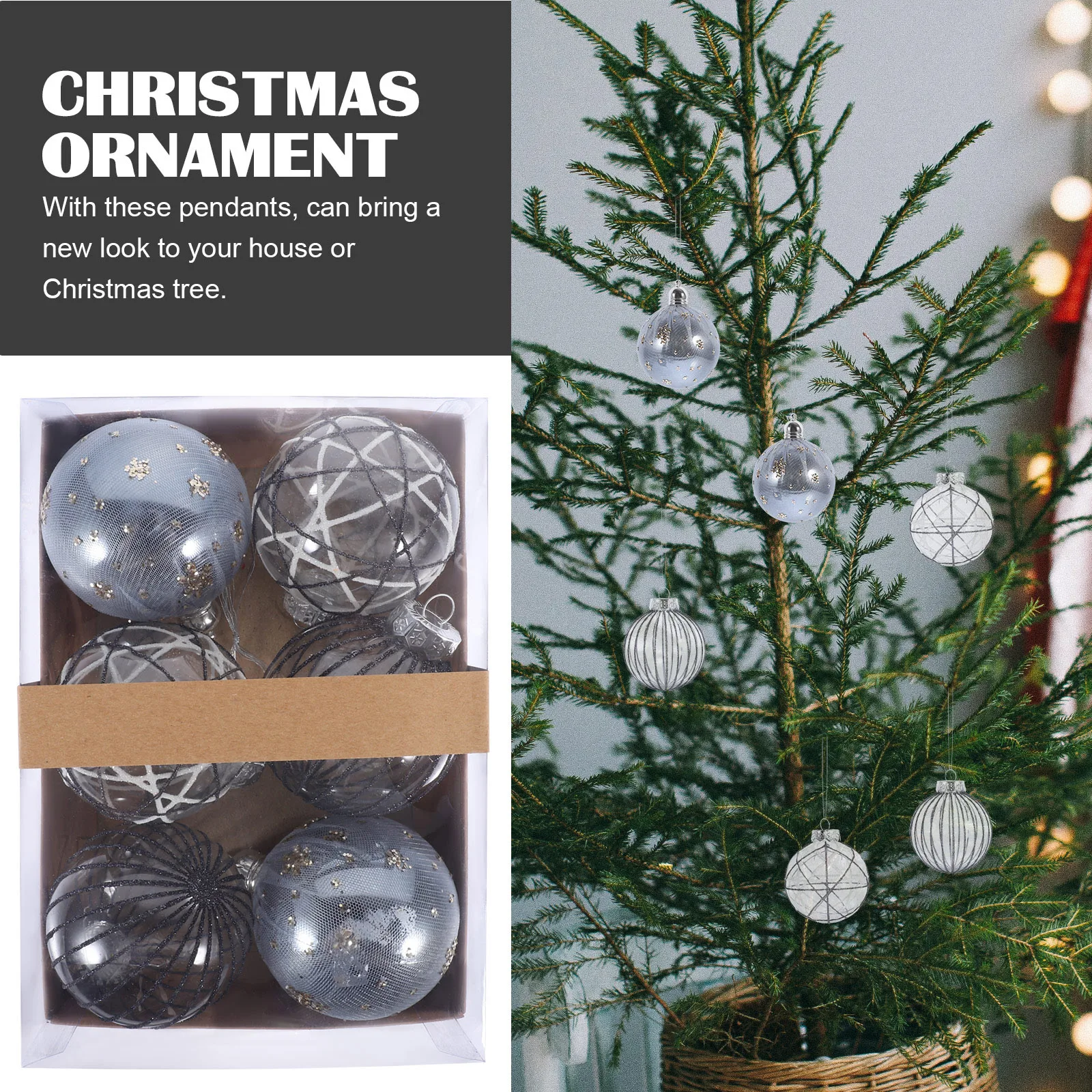 

6 Black Christmas Balls 8cm Hanging naments for Tree Party Tree Decoration Pendant Xmas Decorations Holiday Props