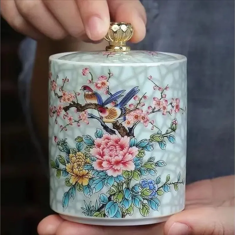 Chinese Style Enamel Retro Ceramic Sealed Storage Jar Tea Jar Retro Home Decorative Tea Storage Jar Handmade Decoration JarZI707