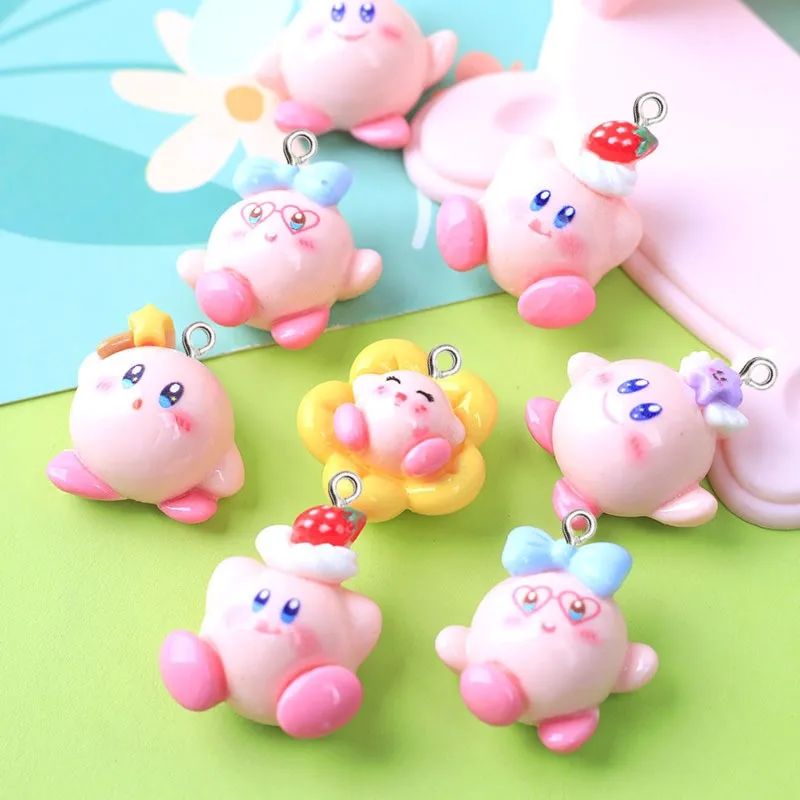 10Pcs Catoon Glossy Flower Strawberry Resin Charms Anime Keychain Phone Decor Accessories Kawaii Earrings Pendant Jewelry Making