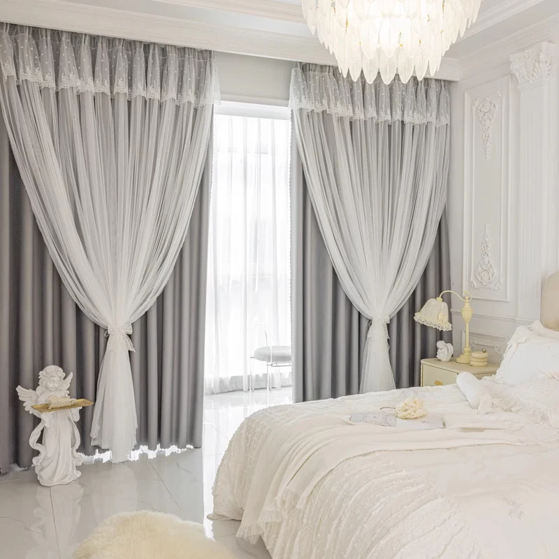 جديد الإنترنت المشاهير طبقة مزدوجة القماش الشاش قطعة واحدة تعتيم الدانتيل الأميرة غرفة نوم غرفة المعيشة ستارة نافذة الشاشة