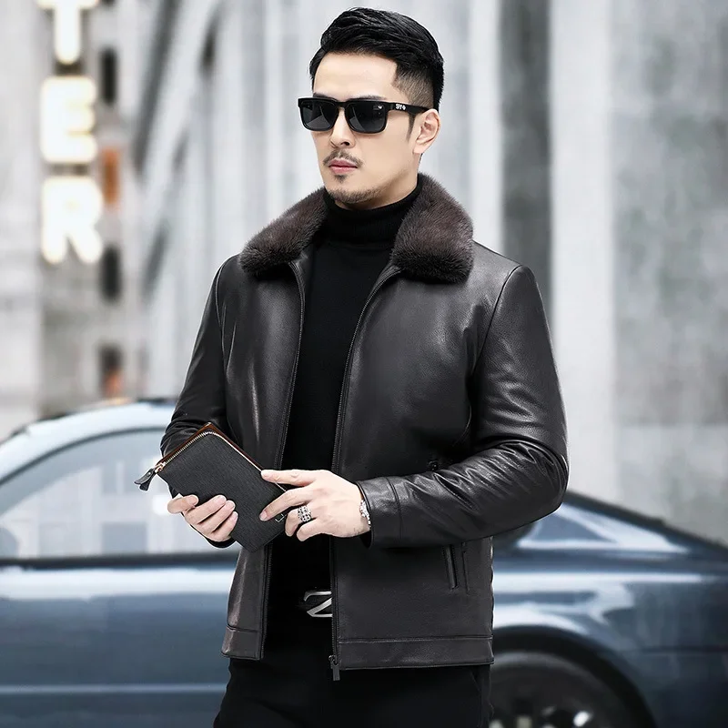 Real Leather Jacket Nature Mink Fur Liner Detachable Coat Winter Men's Clothing Casual Genuine Fur Coats Chaquetas Hombre LM743