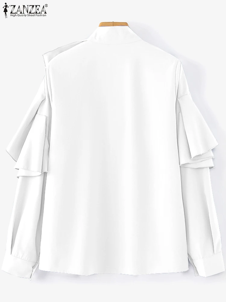 พลัสขนาด 5XL ZANZEA เสื้อผู้หญิงหรูหราเสื้อเย็บระบาย 2025 ฤดูใบไม้ร่วงแขนยาวออฟฟิศเลดี้เสื้อลำลองปุ่มบลูซาส